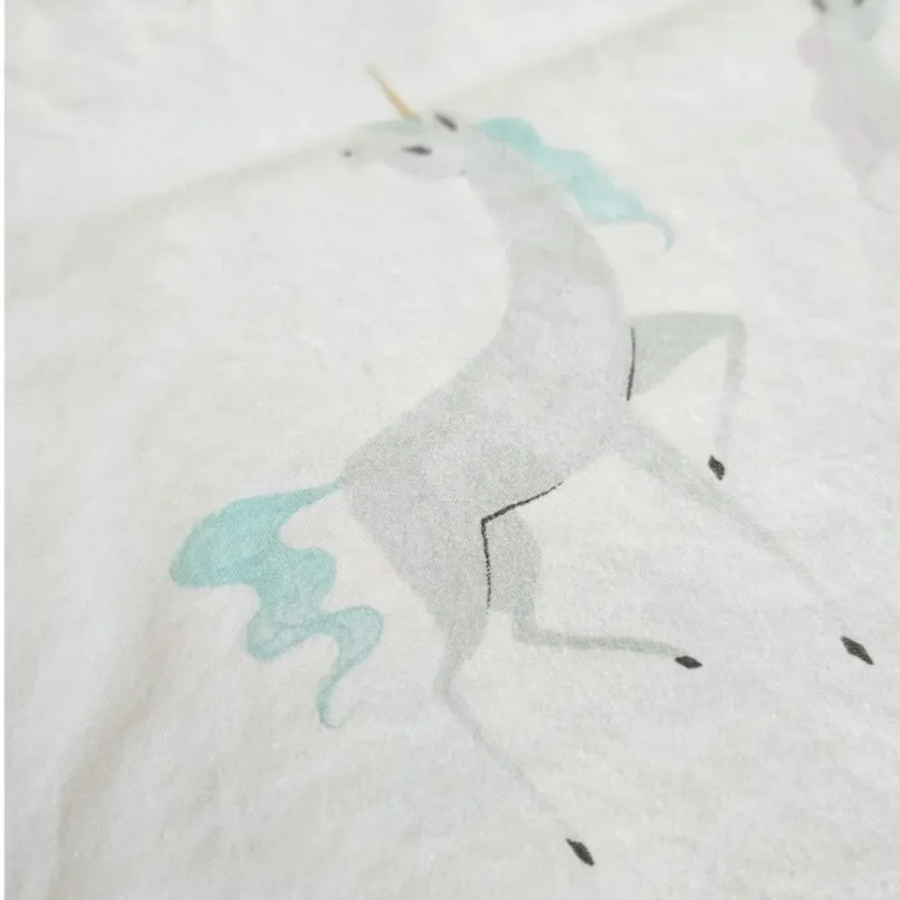 Pottery Barn Kids Organic Cotton Full Flat Sheet | Magical Unicorn Print White